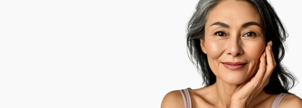Smiling woman with grey hair