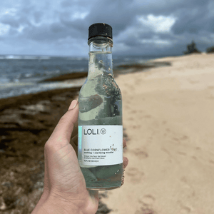 loli water bottle on beach