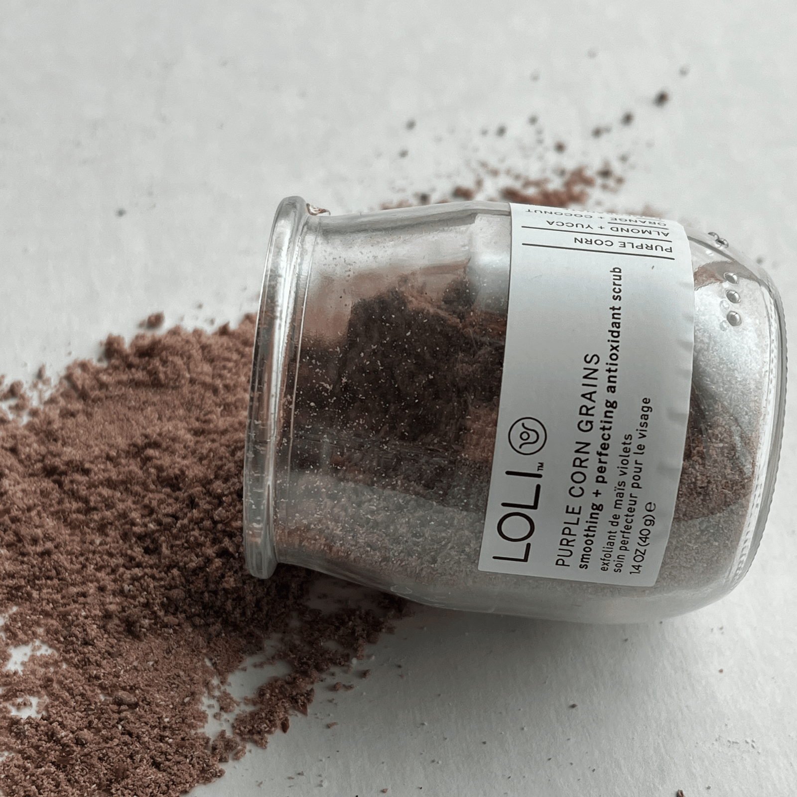 loli purple corn grains spilled on home page