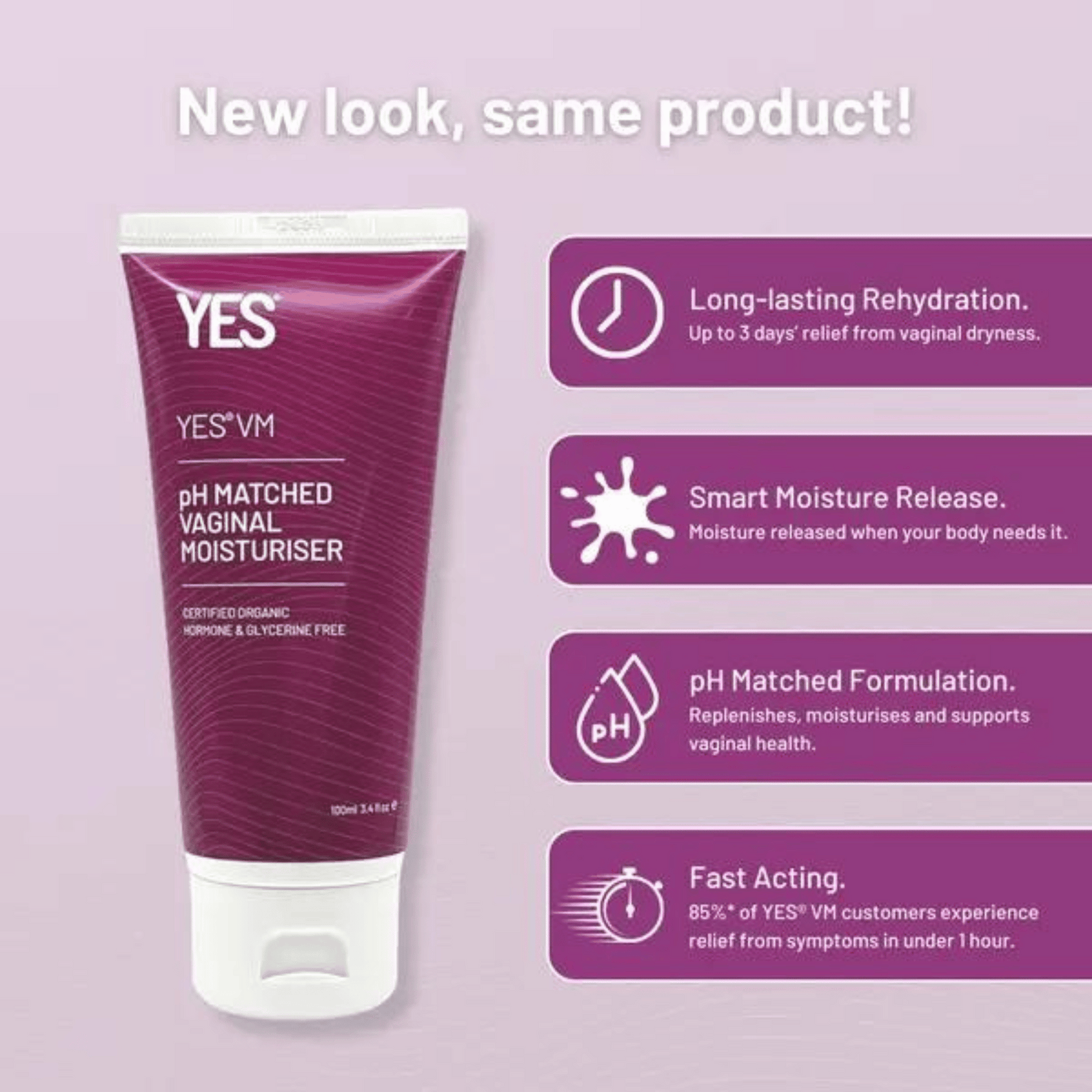 Card showing the benefits of the Yes VM Lubricant